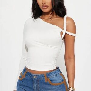 Fashion Nova White Asymmetrical Crop Top